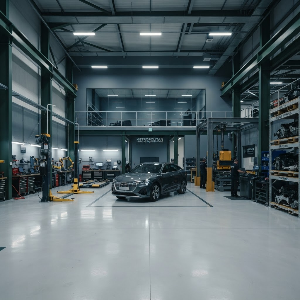 Modern car inside a clean, professional vehicle scrapping facility